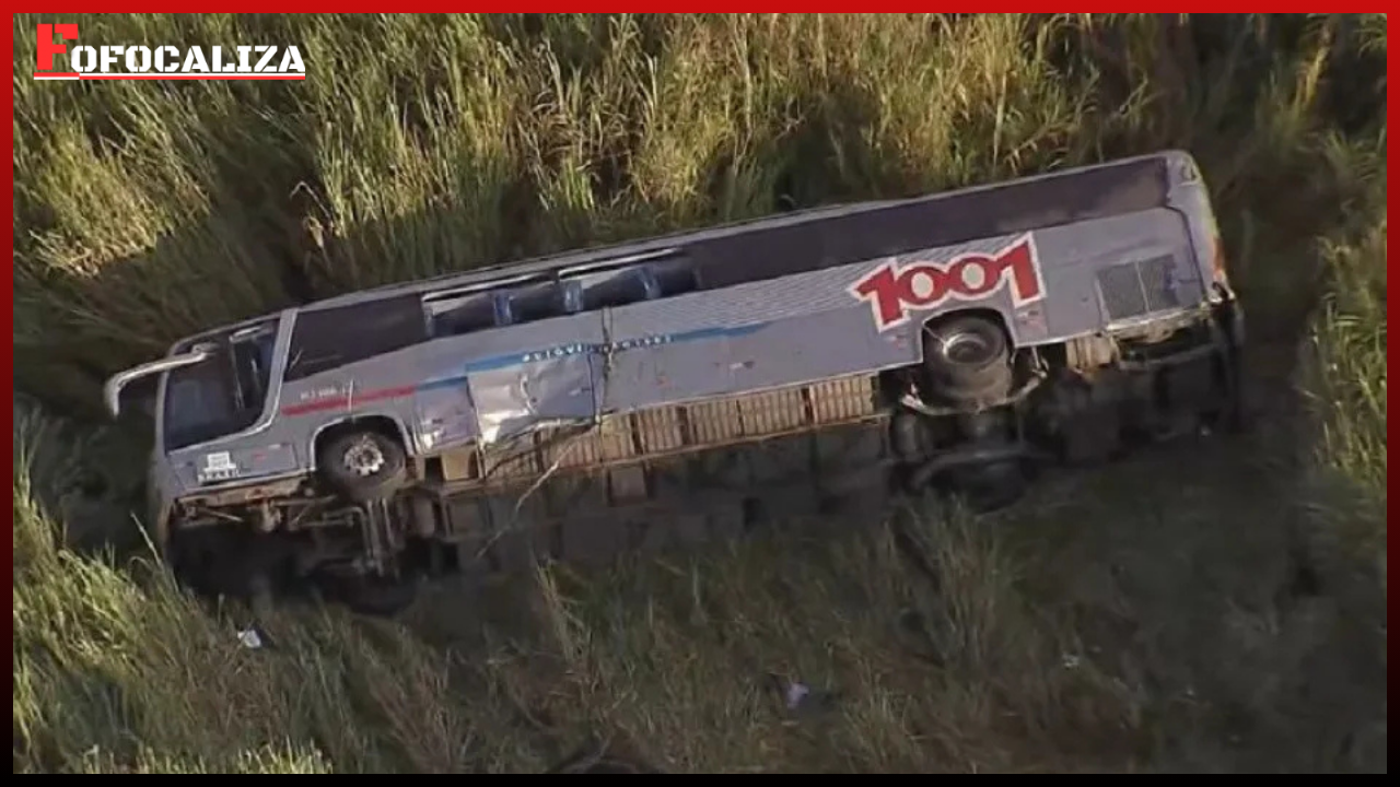 Ônibus com 45 passageiros cai em ribanceira na avenida Presidente Dutra